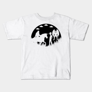 Bigfoot Riding Unicorn With Mothman Ufos And Alien Kids T-Shirt